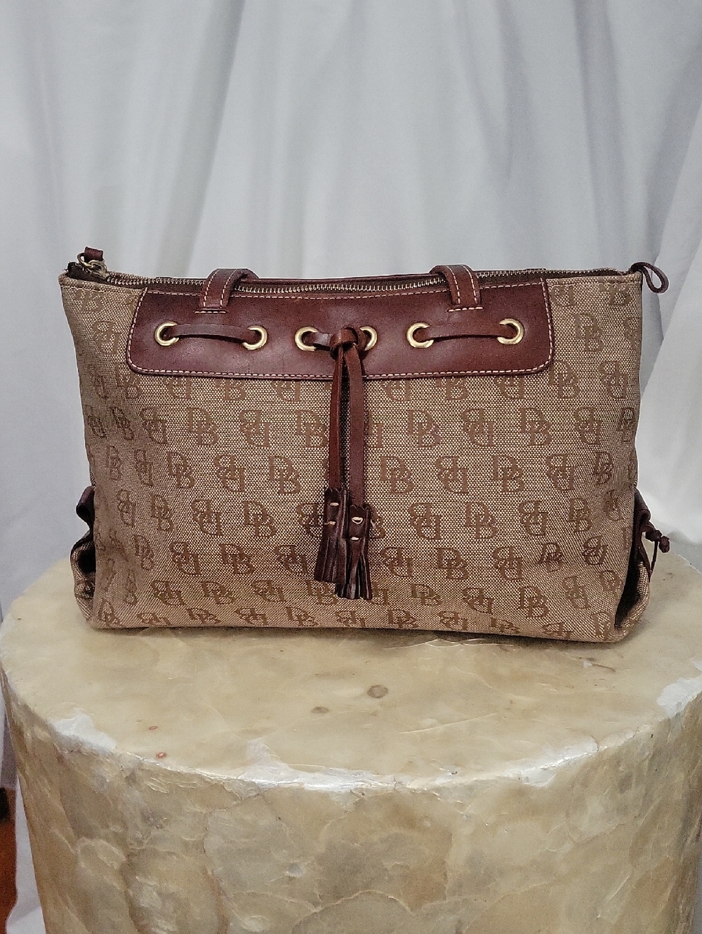 Vintage Dooney & Bourke Signature Canvas Leather Tote